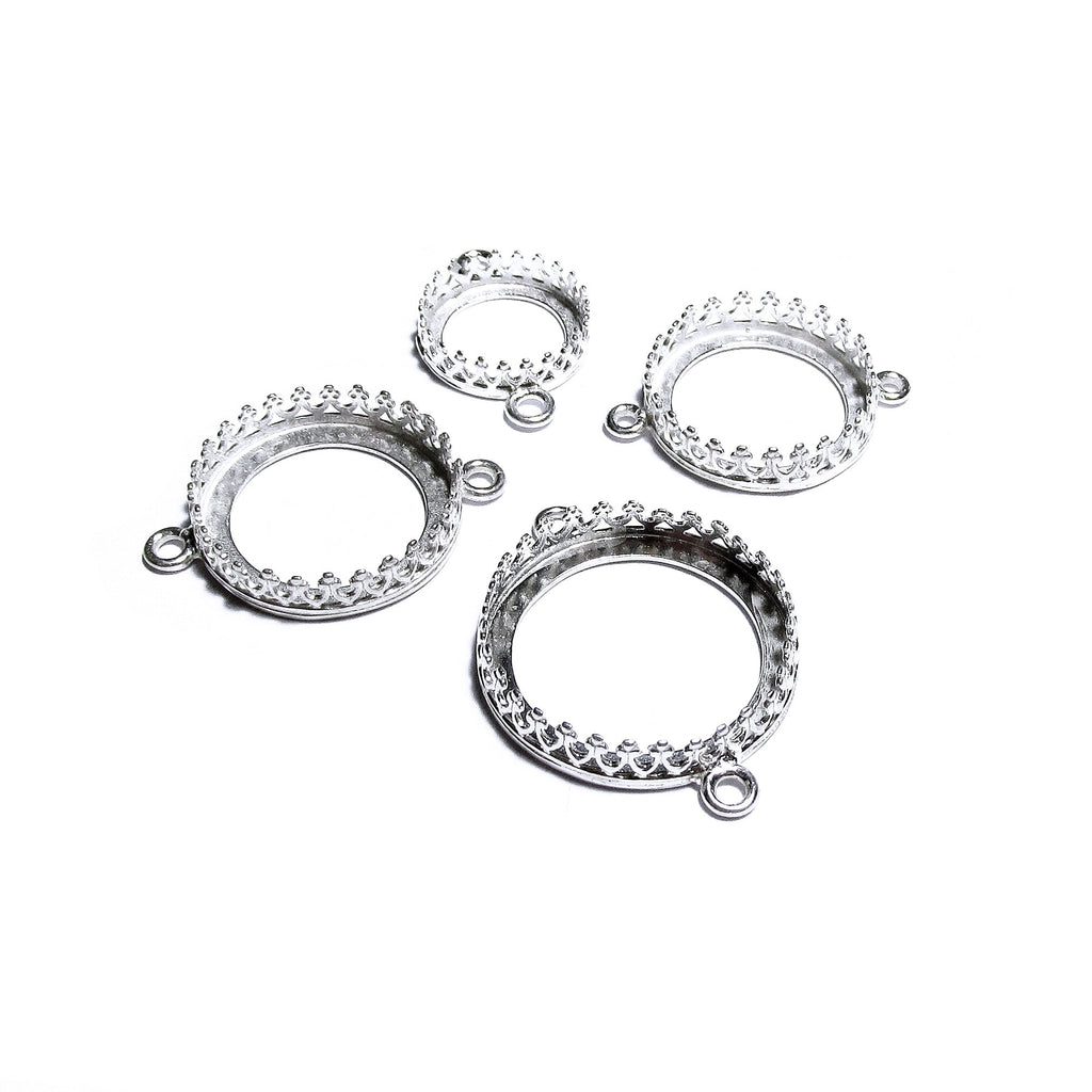 925 Sterling Silver Round Bezel Cup with 2 closed rings, sizes 6-32 mm, Bezel cup, Setting, Jewelry making, Bracelet, Connector - 1 piece