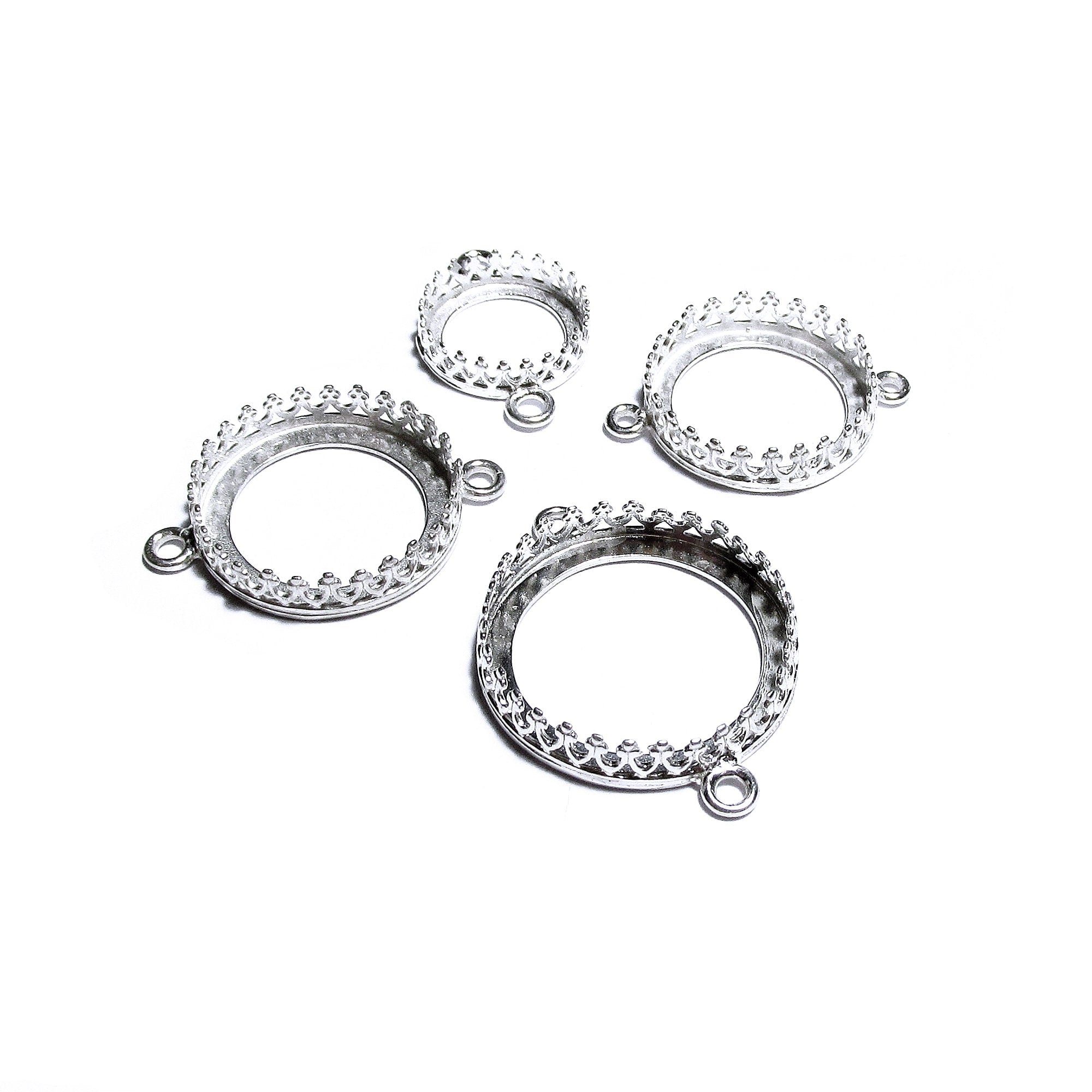 925 Sterling Silver Round Bezel Cup with 2 closed rings, sizes 6-32 mm, Bezel cup, Setting, Jewelry making, Bracelet, Connector - 1 piece
