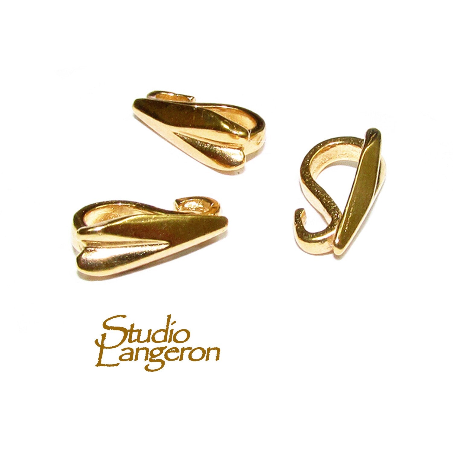 14K Yellow Gold Filled Teardrop Heart Bails with Hidden Loop sizes 10.0х3.5 mm - 1 piece