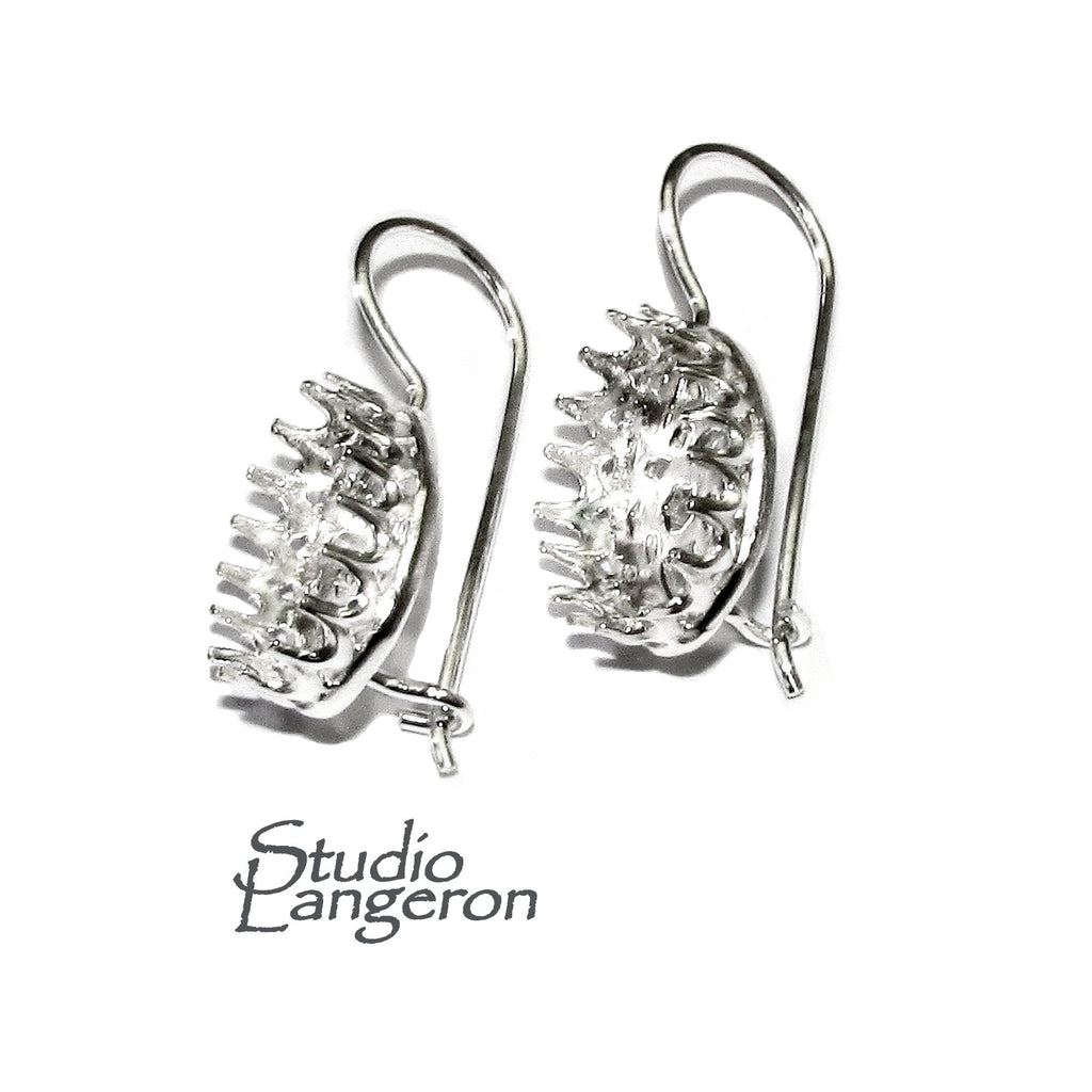 10x14 mm size 925 sterling silver blank earrings with bezel cup, Jewelry making, Setting, bezel cup, Base earrings - 1 pair (2 pieces)