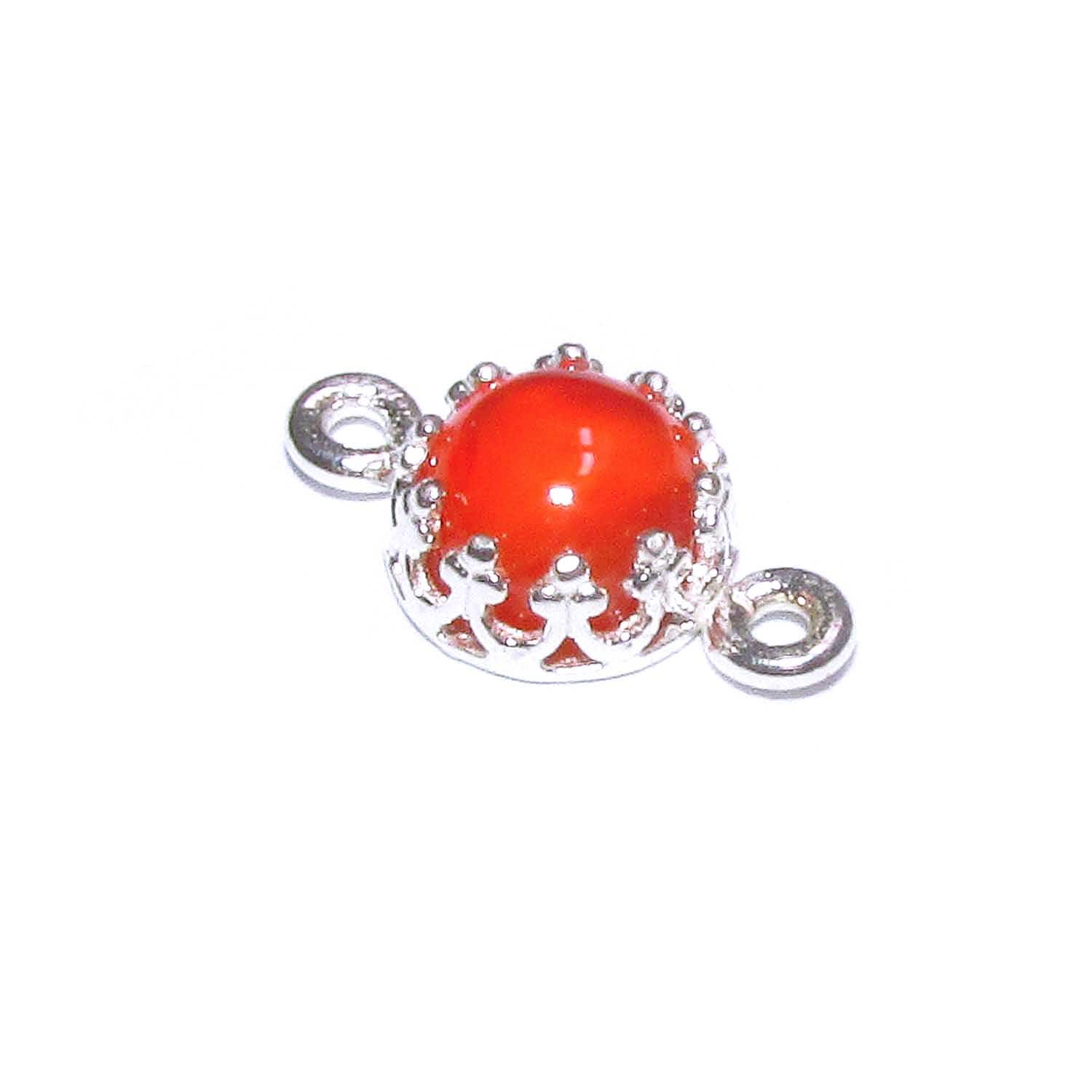 925 Sterling Silver natural carnelian round Link Connector size 14x7 mm, Natural carnelian silver link, Jewelry making, Connector - 1 piece