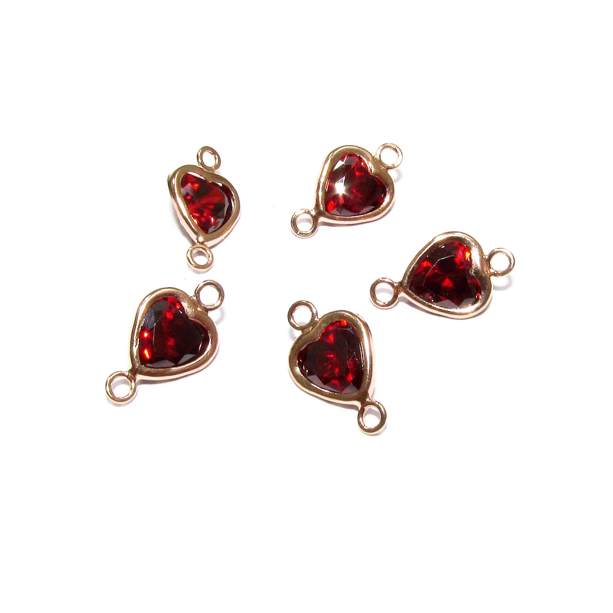 14K Rose Gold Filled Garnet heart Link Connector size 11.5x7.0 mm, Garnet gold filled link, Garnet connector, Jewelry making - 1 piece