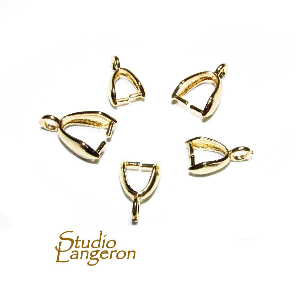 14K Yellow Gold Filled Pinch Pendant Bail, Jewelry Making (7.5-13mm)