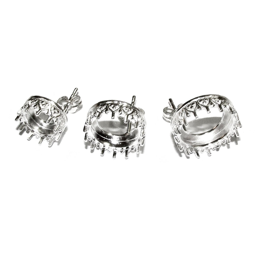 925 Sterling Silver Blank earrings size 8, 10, 12 mm, Bezel cup, Post Earring Mountings, Base earrings, Jewelry making - 1 pair (2 pieces)