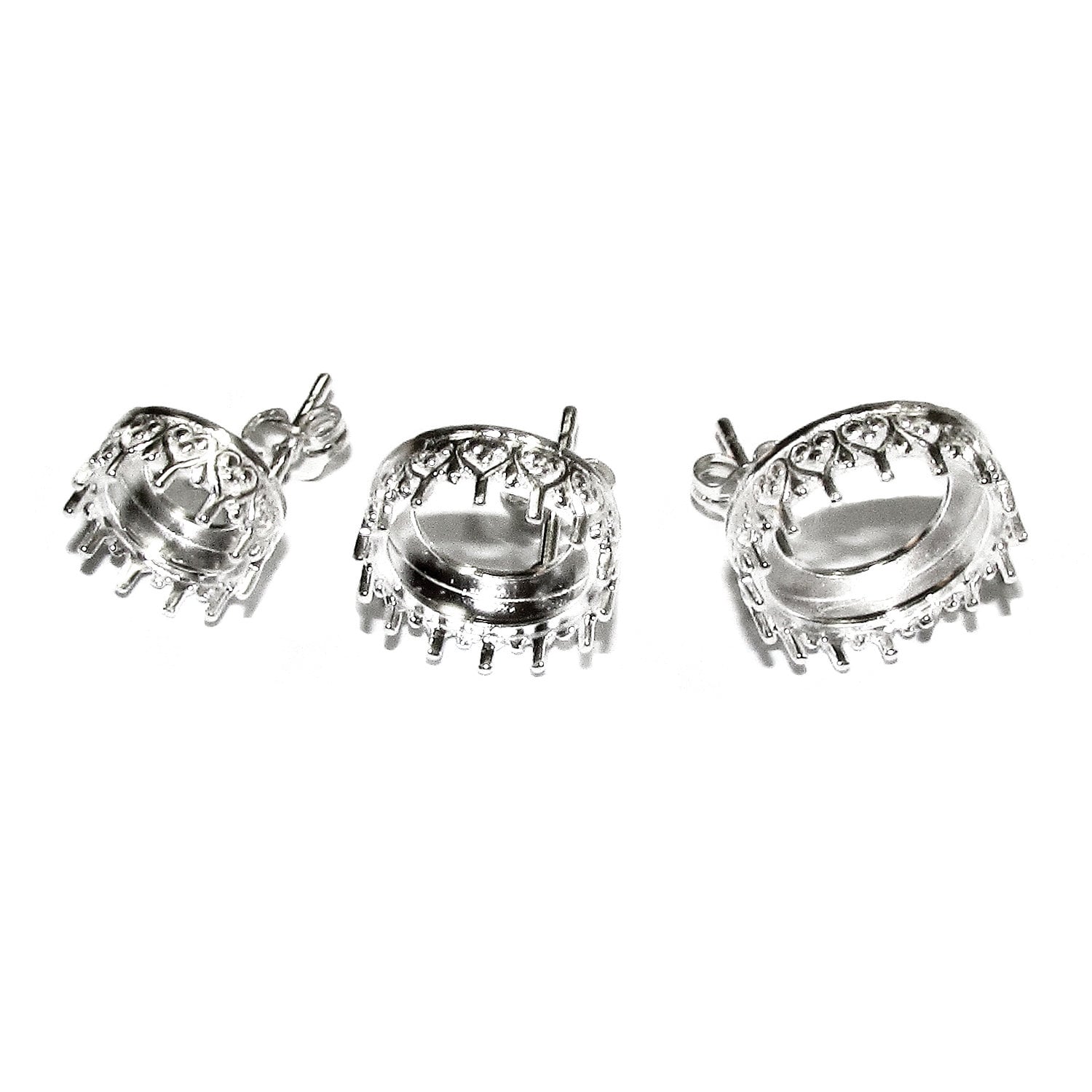 925 Sterling Silver Blank earrings size 8, 10, 12 mm, Bezel cup, Post Earring Mountings, Base earrings, Jewelry making - 1 pair (2 pieces)
