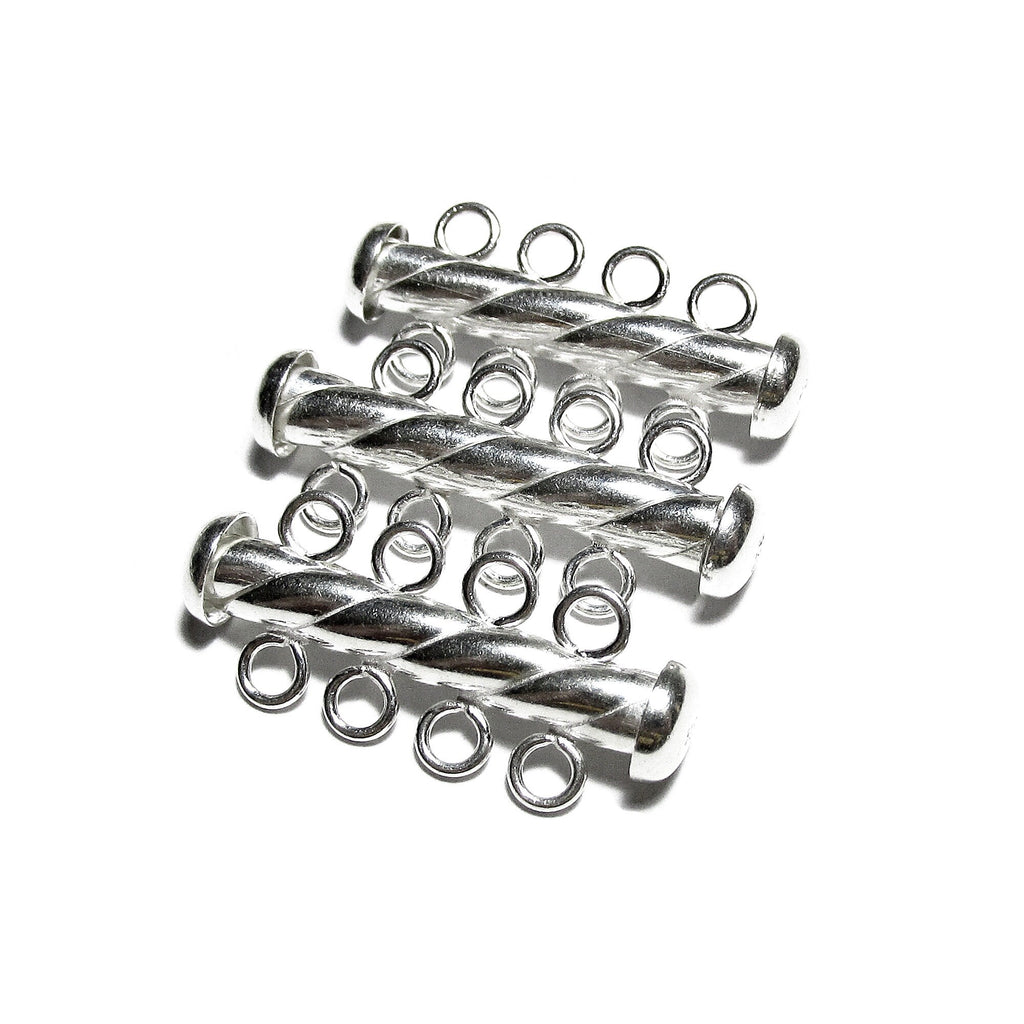 925 Sterling Silver Twisted Tube Bar Clasp 4-Hole size 4.3x26 mm, Silver Clasps, Slide Clasps, Sterling silver, Jewelry making - 1 piece