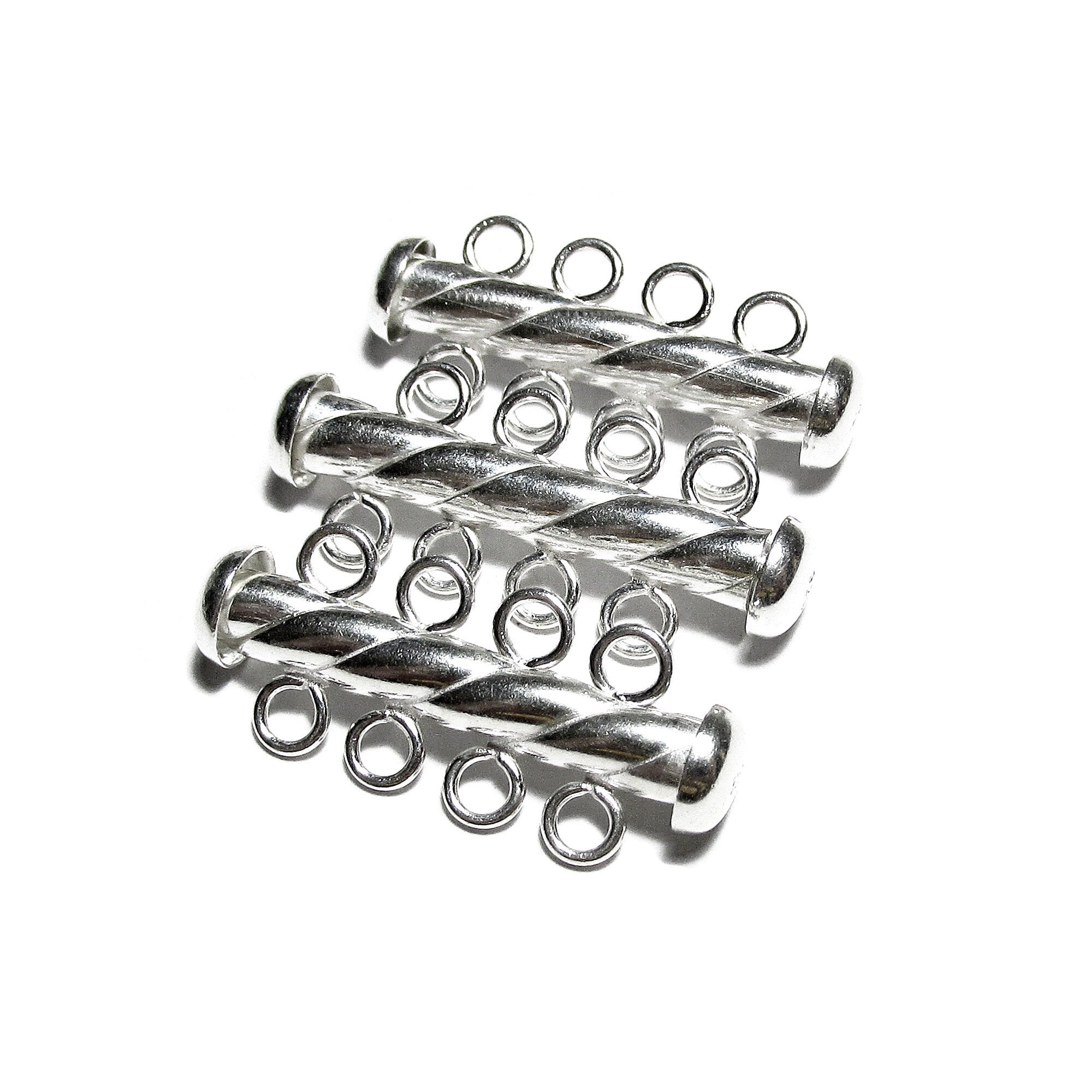 925 Sterling Silver Twisted Tube Bar Clasp 4-Hole size 4.3x26 mm, Silver Clasps, Slide Clasps, Sterling silver, Jewelry making - 1 piece
