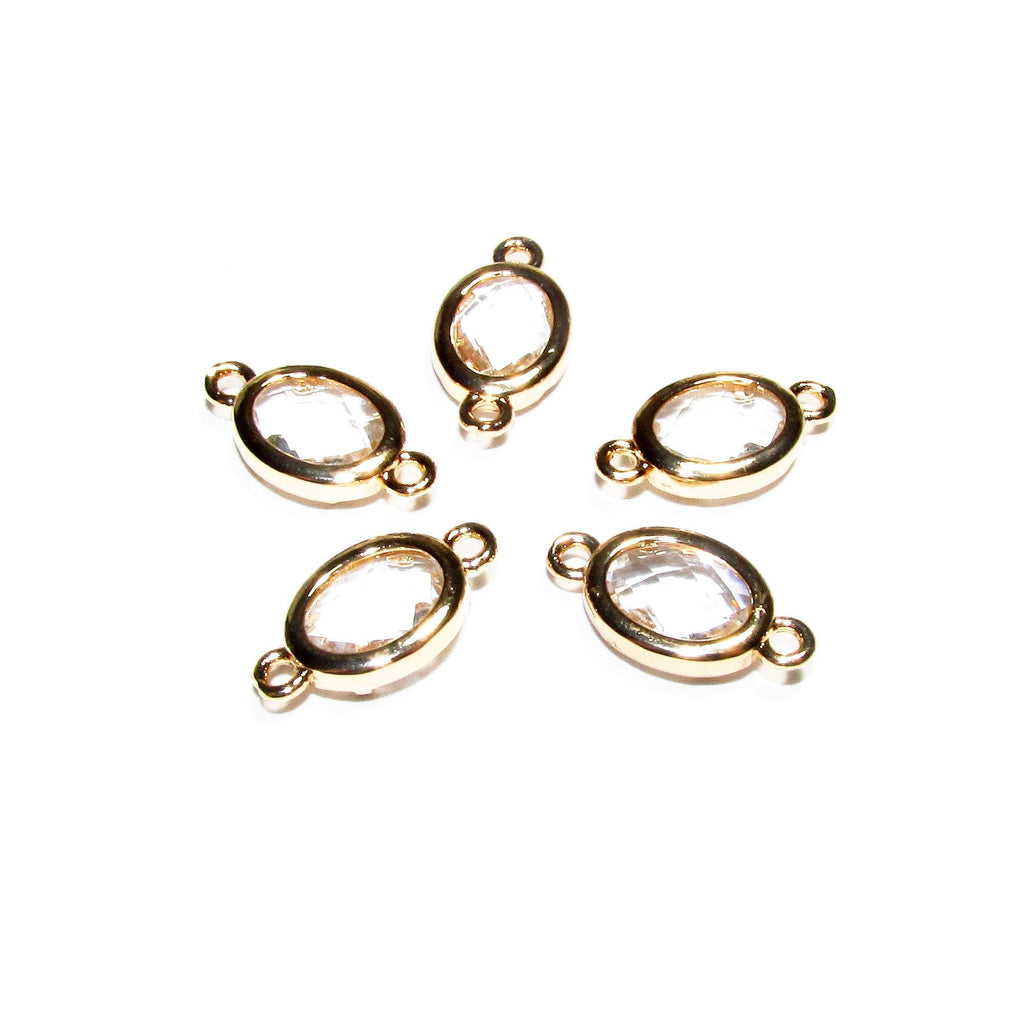 14K Gold Filled White crystal oval Link Connector size 14.0x7.5mm, White crystal gold filled link, Link connector, Jewelry making - 1 piece