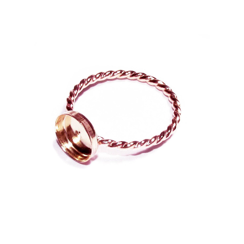 14K Rose gold filled twisted blank ring with bezel cup 8mm size 4, 5, 6, 7, 8, 9, 10, 11, Jewelry making, Mounting ring, bezel cup - 1 piece