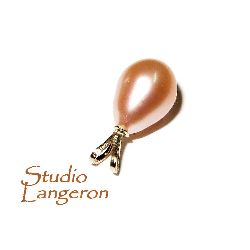 14K Pure Solid Yellow Gold Genuine Pearl Pendant, 14K Solid gold, Genuine pearl, Perl pendant, Elegant gift, Beautiful pendant, Pink pearl