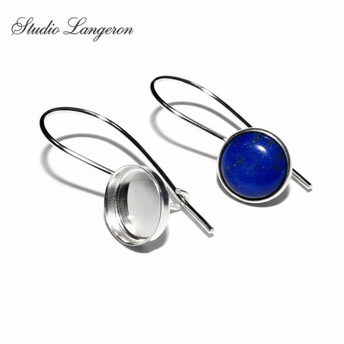 10 mm 925 sterling silver blank earrings, base earrings, bezel cup, Jewelry making, silver earrings, setting - 1 pair (2 piece)