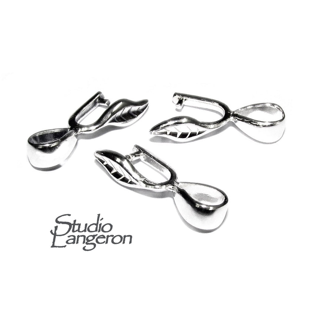 925 Sterling silver Leaf Pinch Pendant Bail with Loop - 1 piece