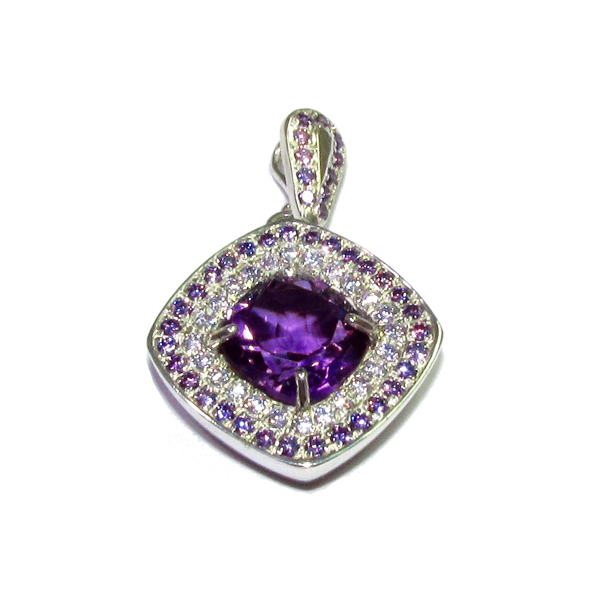 Amethyst and white topaz pendant 925 sterling silver size 1.9x1.9 cm, Handmade pendant, single copy, Amethyst, White topaz, Pendant gift