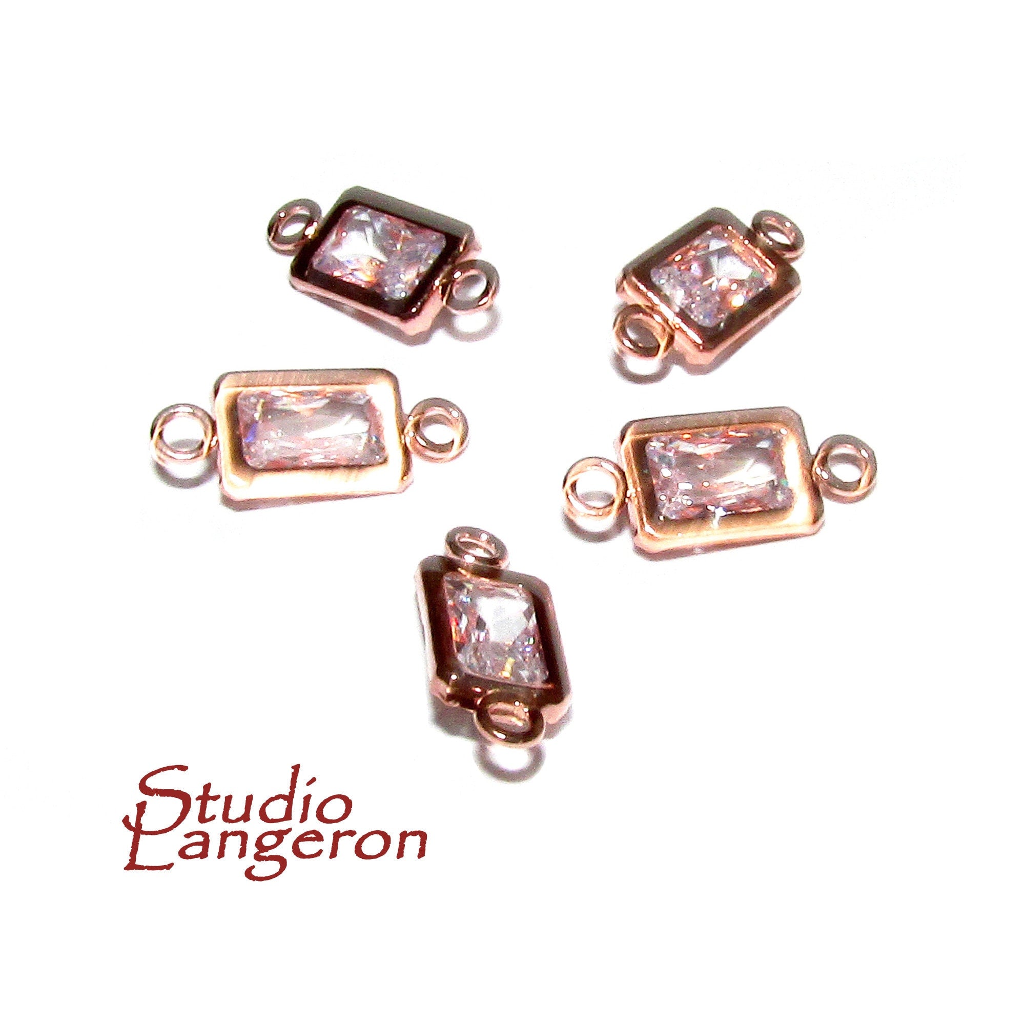 14K Rose Gold Filled White topaz rectangular Link Connector size 11.0x5.0 mm, Topaz gold filled link, Connector, Jewelry making - 1 piece