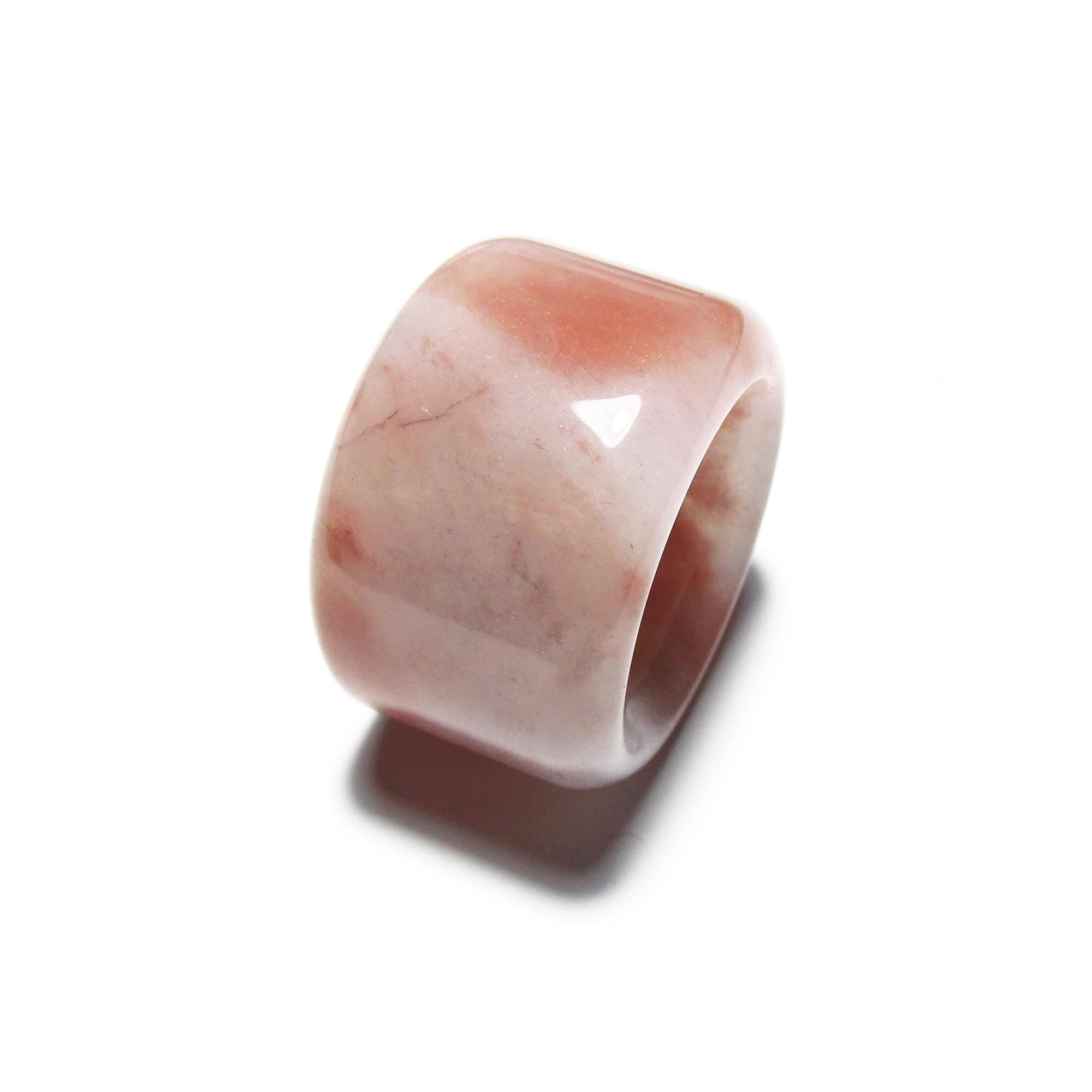 Handmade Rose Jade Band Ring, Natural Gemstone, Unisex Size 12