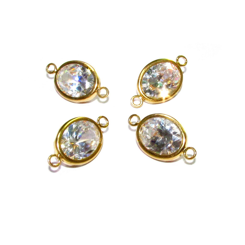 14K Gold Filled White topaz oval Link Connector size 14.0x8.0 mm, White topaz gold filled link, Link connector, Jewelry making - 1 piece