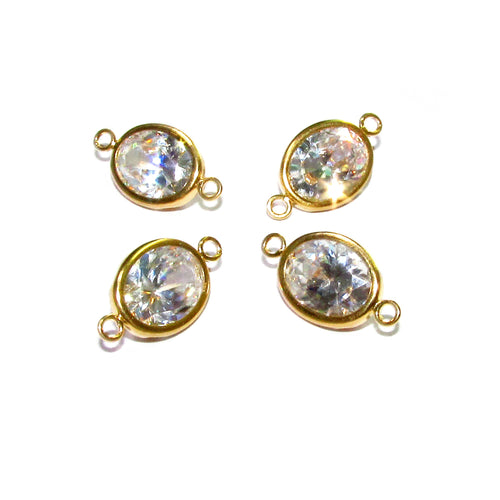 14K Gold Filled White topaz oval Link Connector size 14.0x8.0 mm, White topaz gold filled link, Link connector, Jewelry making - 1 piece