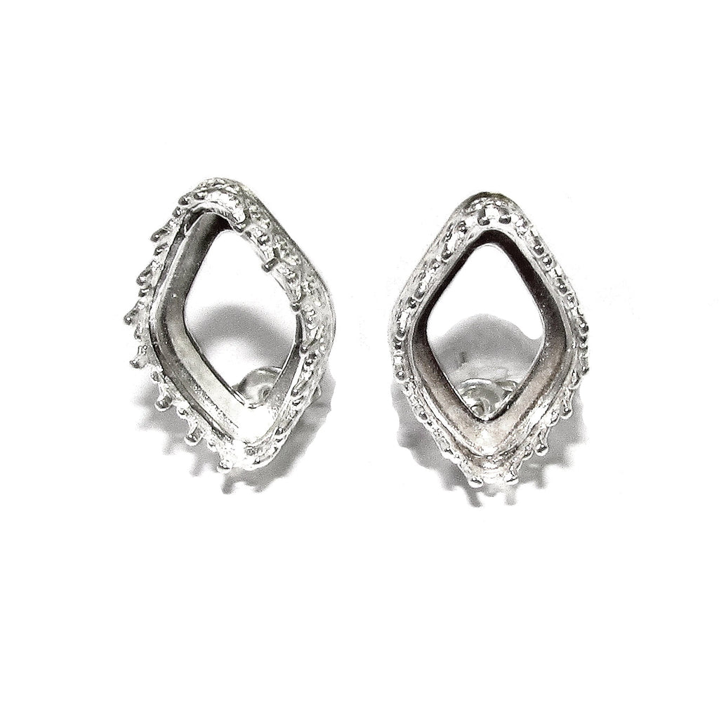 925 Sterling Silver Blank earrings size 14x9 mm with marquise Bezel cup, Jewelry making, Setting, Base Earrings post - 1 pair (2 pieces)