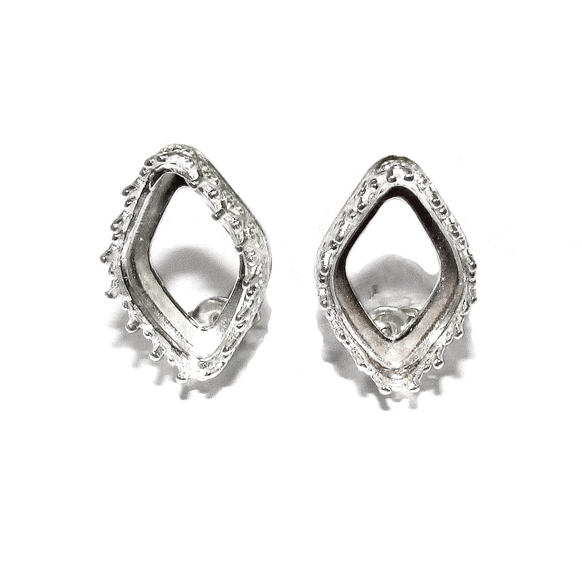 925 Sterling Silver Blank earrings size 14x9 mm with marquise Bezel cup, Jewelry making, Setting, Base Earrings post - 1 pair (2 pieces)