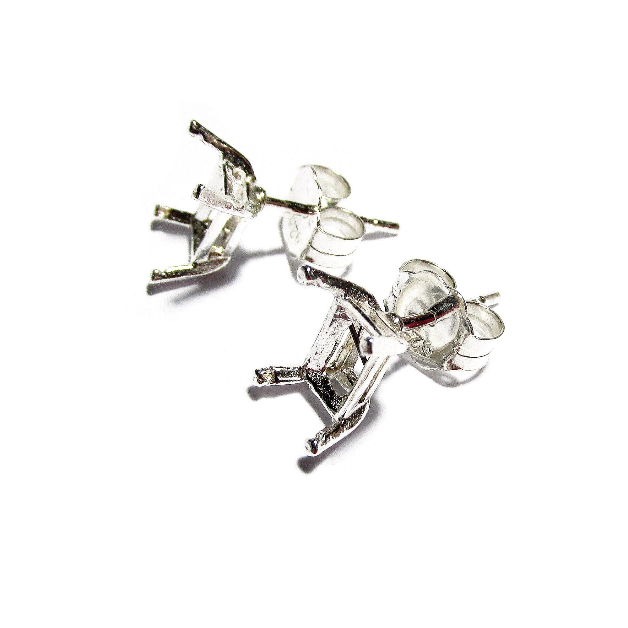 925 Sterling Silver Emerald-Cut blank earrings with 4-Prong Setting, rectangular setting, Jewelry making, blank earrings - 1 pair (2 piece)