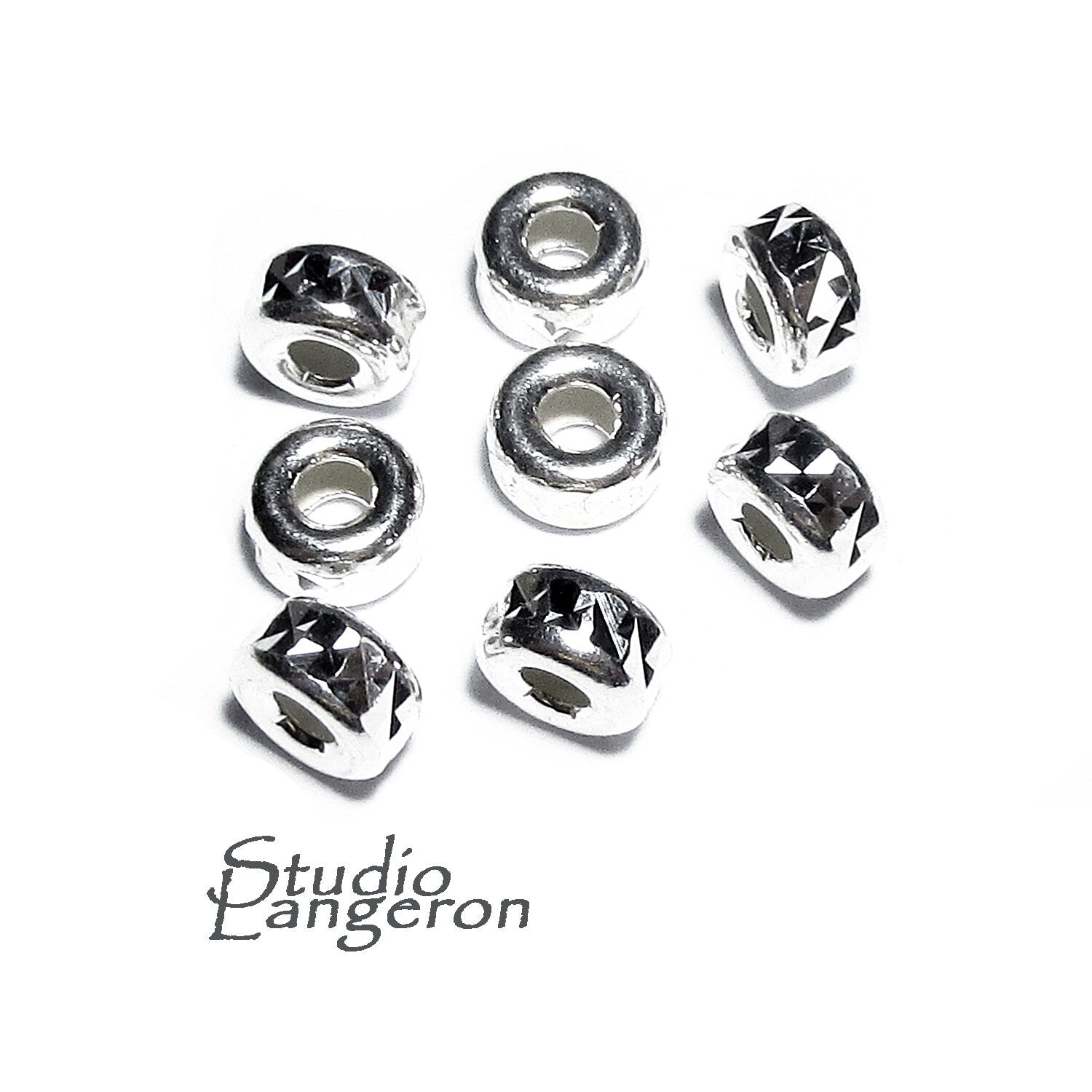 925 sterling silver diamond cut shiny rondelle beads sizes 3, 4, 5 mm, diamond cut beads, Jewelry making, rondelle beads, beads  - 1 piece