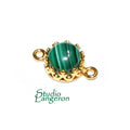 14K Gold Filled natural Malachite round Link Connector size 14x7 mm, Natural Malachite silver link, Jewelry making, Connector - 1 piece