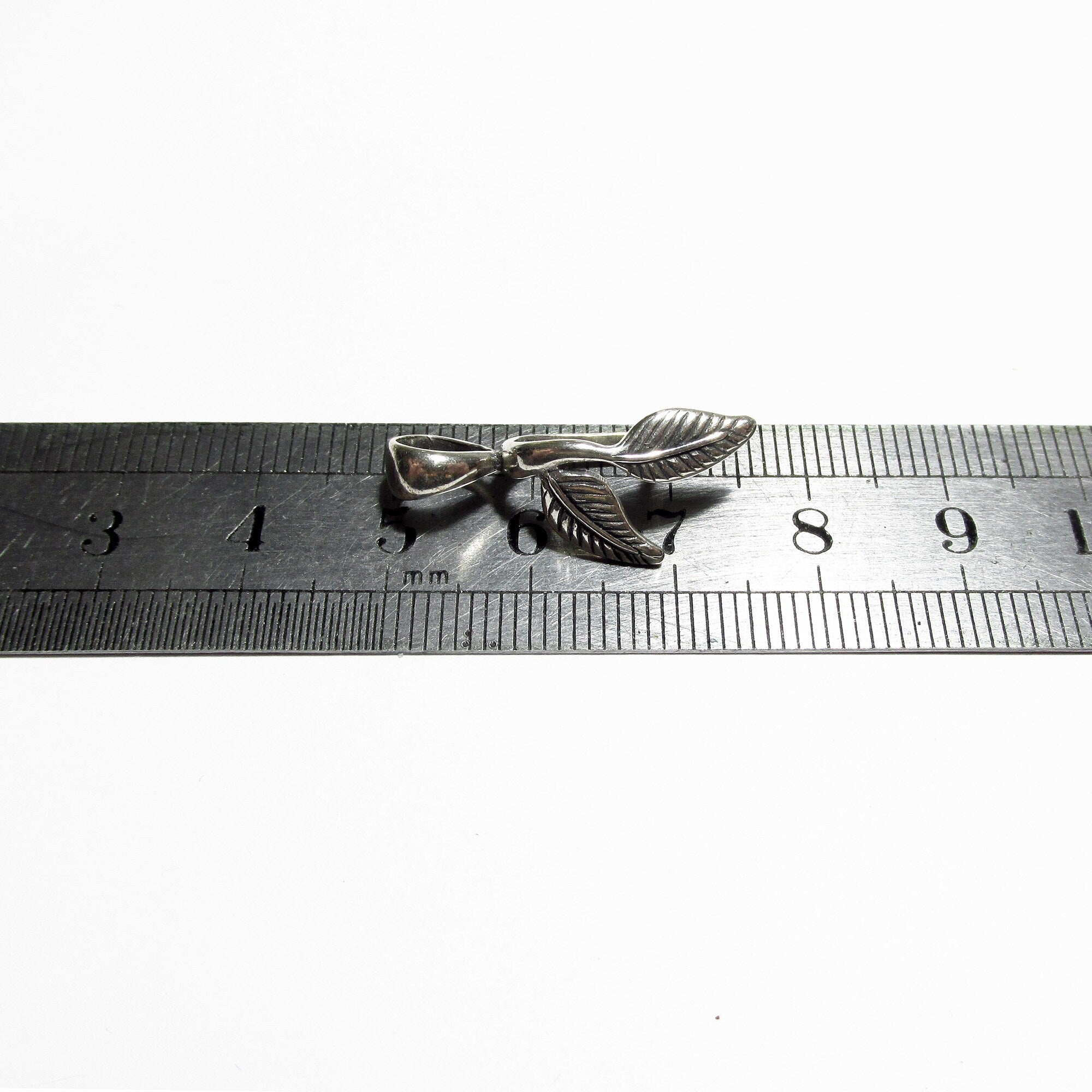 925 Sterling silver Leaf Double Pinch Large Pendant Bail with Ring, Silver Bail, Bail findings, Jewelry making, bail for pendant - 1 piece