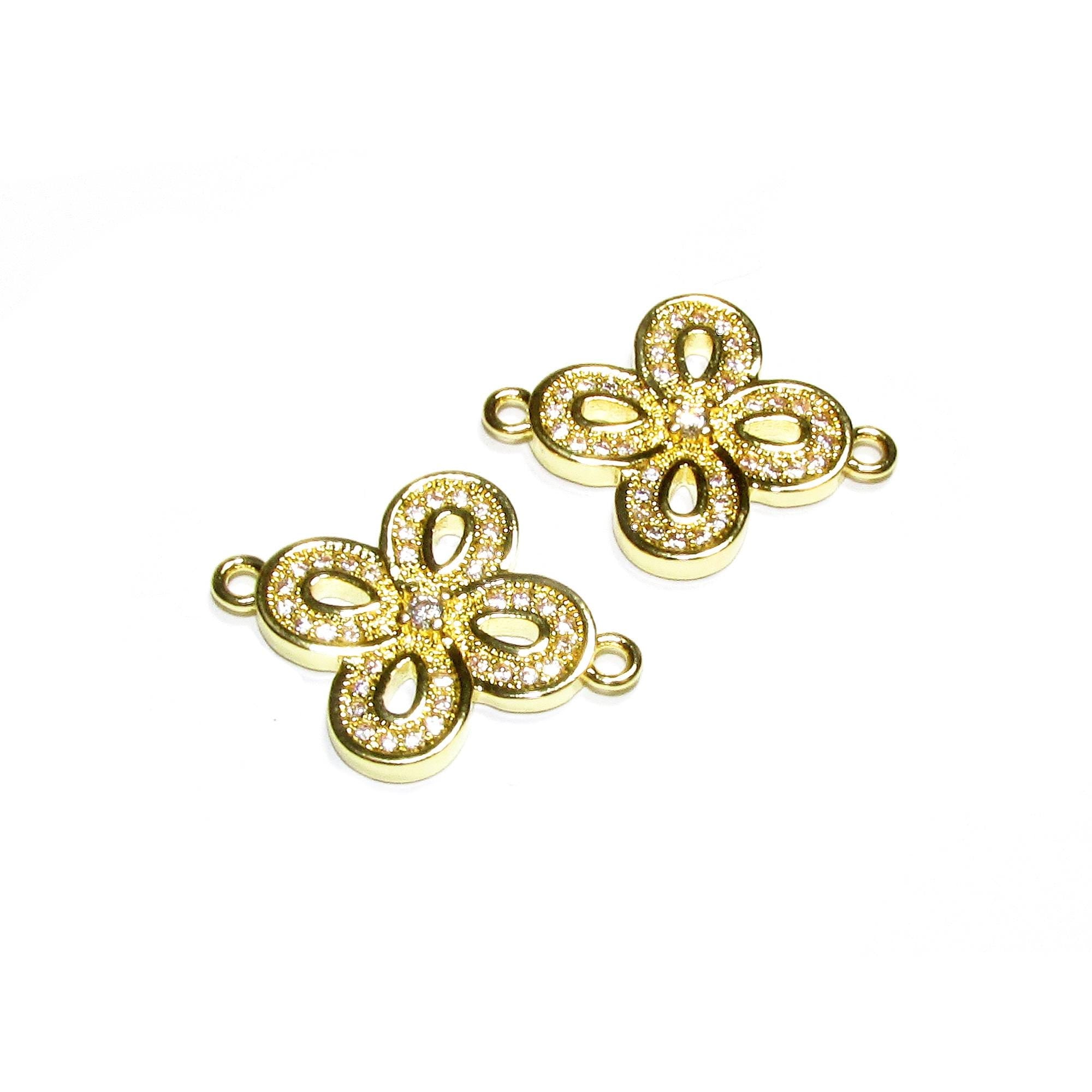 14K Gold filled connector with crystals 2.0x2.0 cm, gold filled link, Jewelry making, link connector - 1 piece