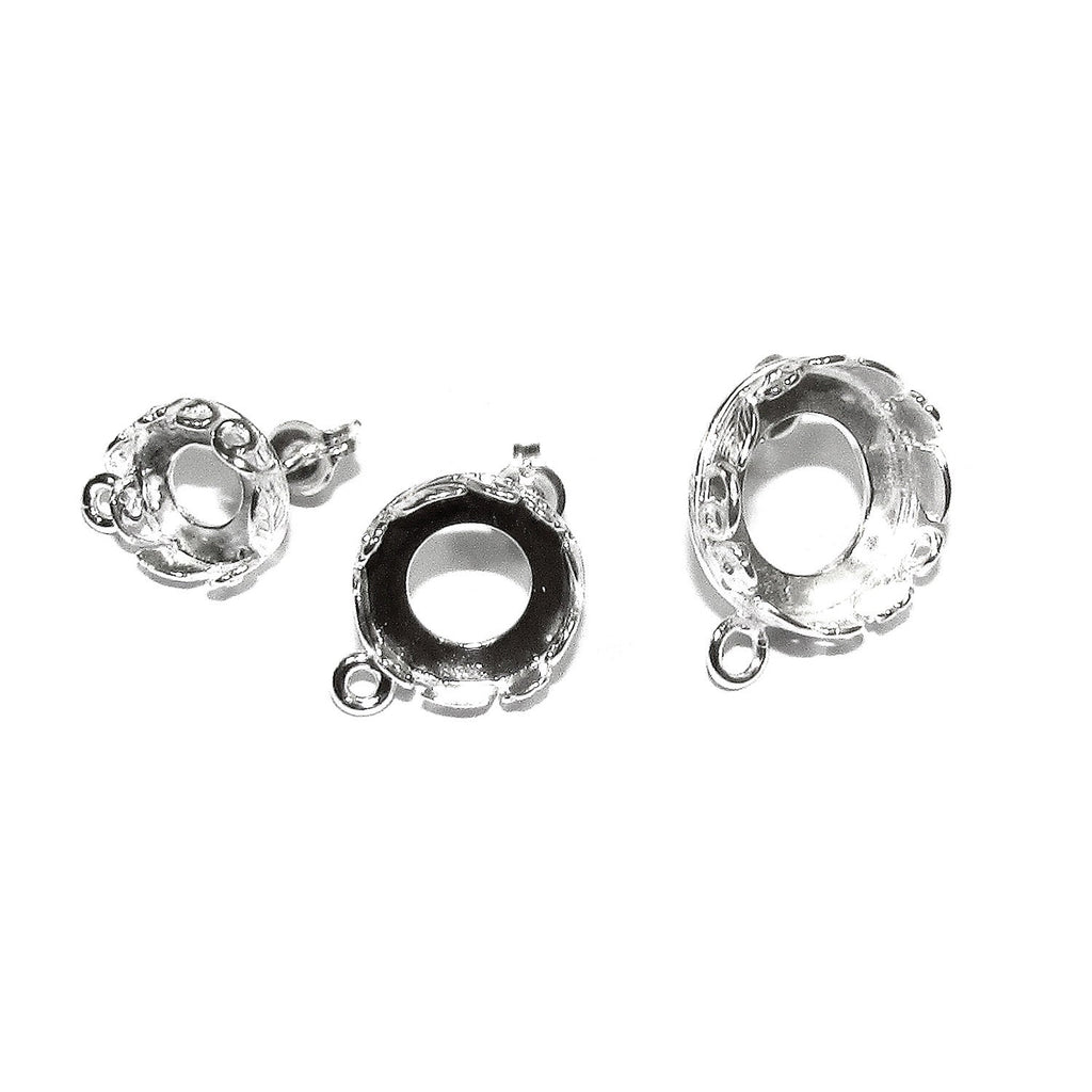 925 Sterling Silver Blank earrings size 8, 10, 12 mm, Bezel cup, Post Earring Mountings, Base earrings, Jewelry making - 1 pair (2 pieces)