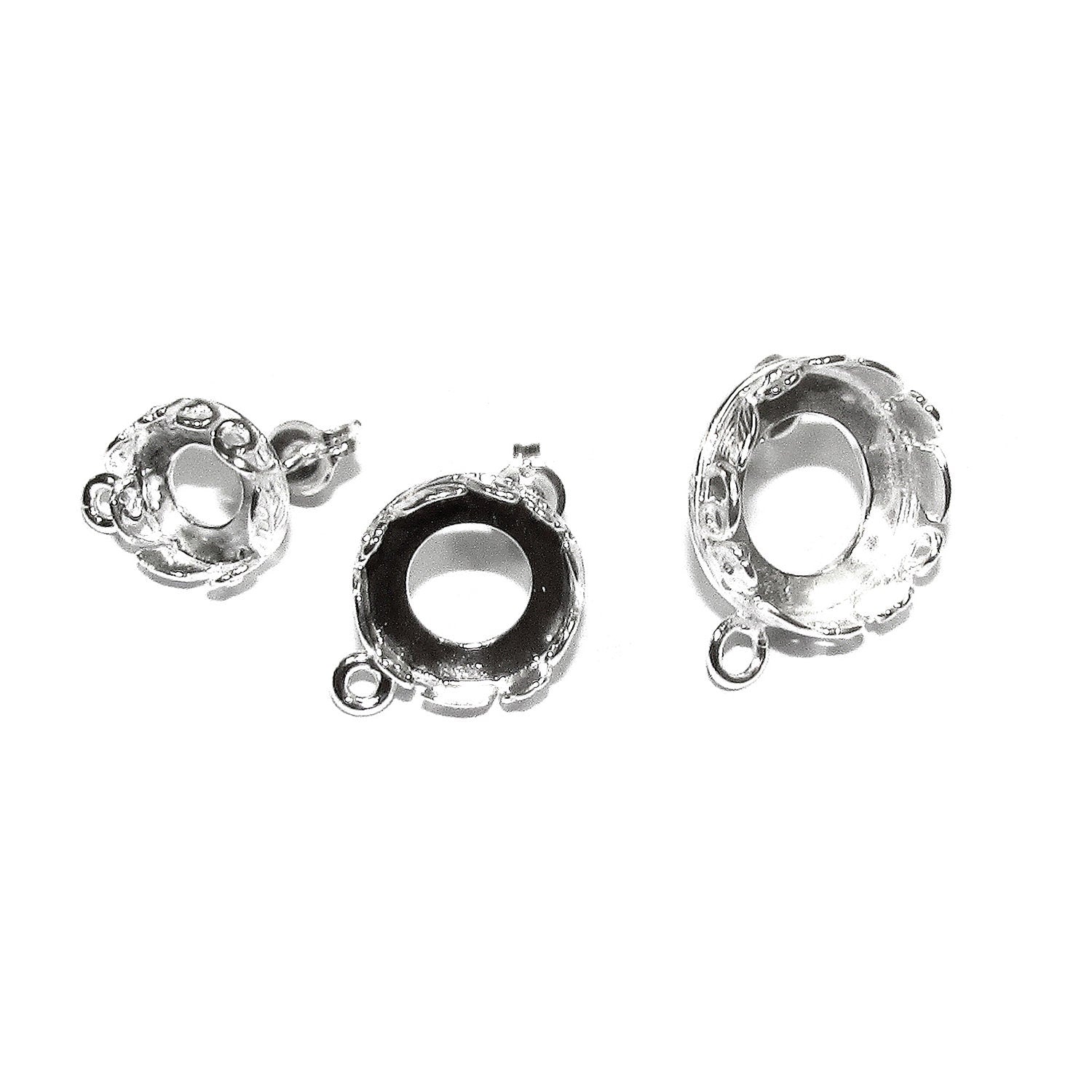925 Sterling Silver Blank earrings size 8, 10, 12 mm, Bezel cup, Post Earring Mountings, Base earrings, Jewelry making - 1 pair (2 pieces)