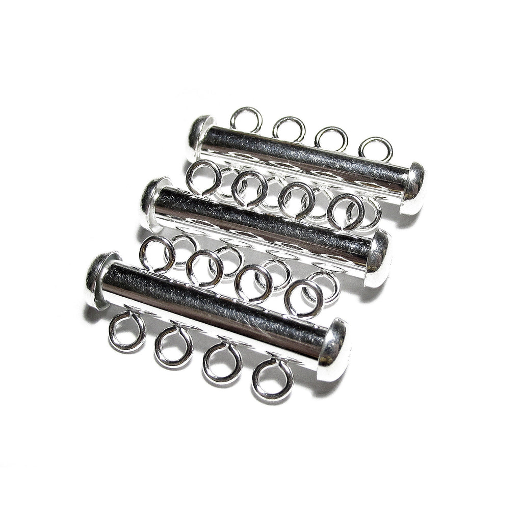 925 Sterling Silver Tube Bar Clasp 4-Hole size 4.3x26 mm, Silver Clasps, Slide Clasps, Sterling silver, Jewelry making, Tube clasp - 1 piece