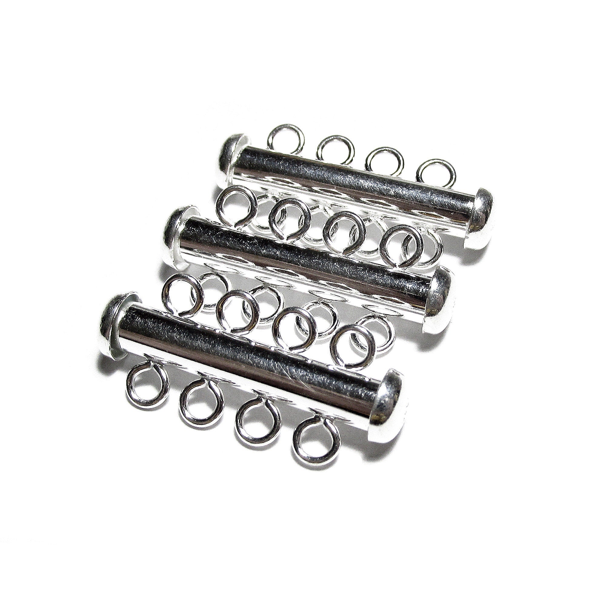 925 Sterling Silver Tube Bar Clasp 4-Hole size 4.3x26 mm, Silver Clasps, Slide Clasps, Sterling silver, Jewelry making, Tube clasp - 1 piece