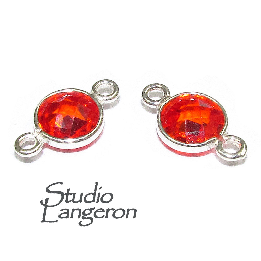 925 Sterling Silver Checkerboard Red Topaz Round Link Connector size 12x7 mm, Red Topaz silver link, Jewelry red link connector - 1 piece