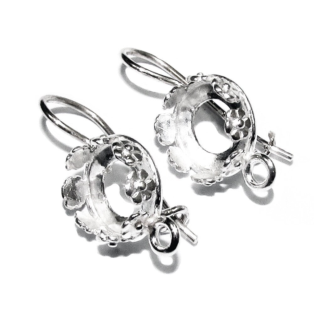 8 mm 925 sterling silver blank earrings with bezel cup and closed ring, Jewelry making, bezel cup, blank earrings - 1 pair (2 piece)
