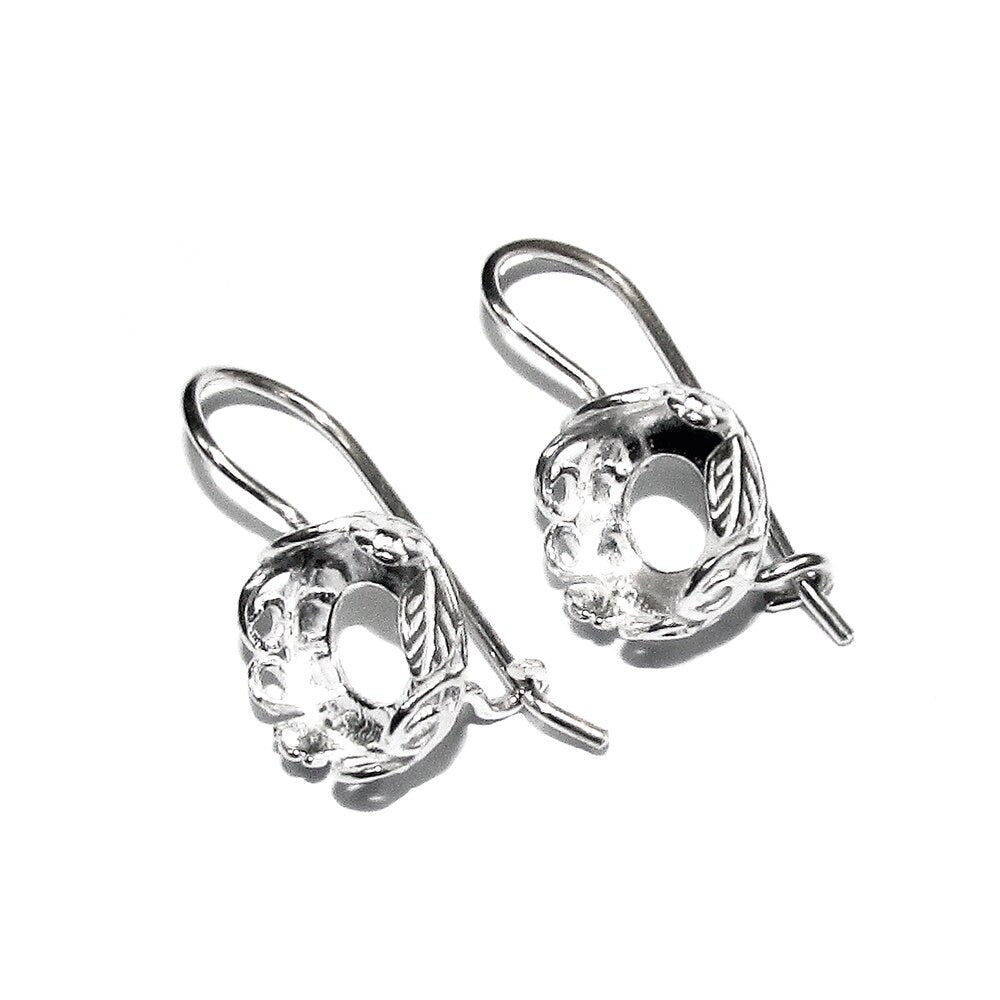 8 mm size 925 sterling silver base earrings with bezel cup, earring component, bezel cup, base earrings, Sterling silver - 1 pair (2 piece)