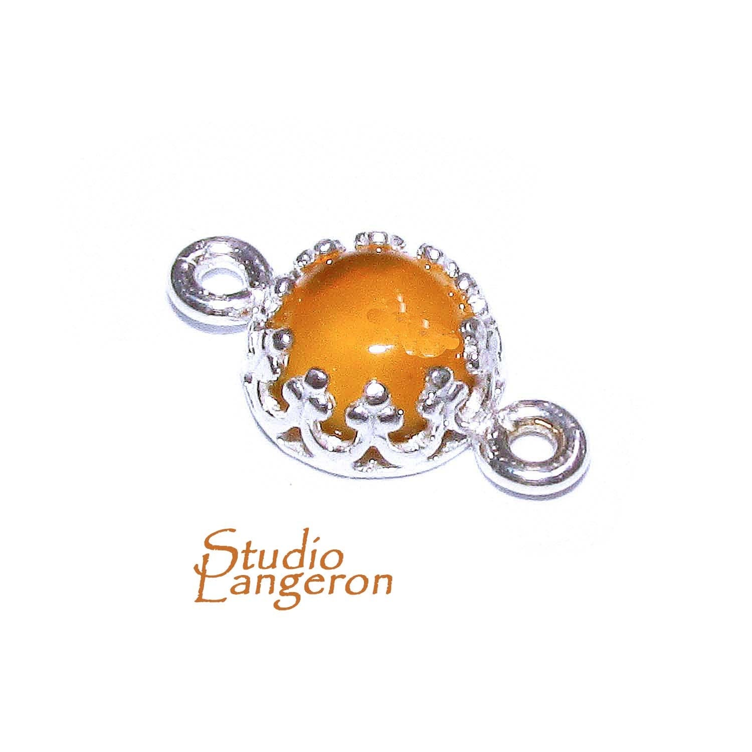 925 Sterling Silver natural yellow chalcedony round Link Connector size 14x7 mm, chalcedony silver link, Jewelry making, Connector - 1 piece