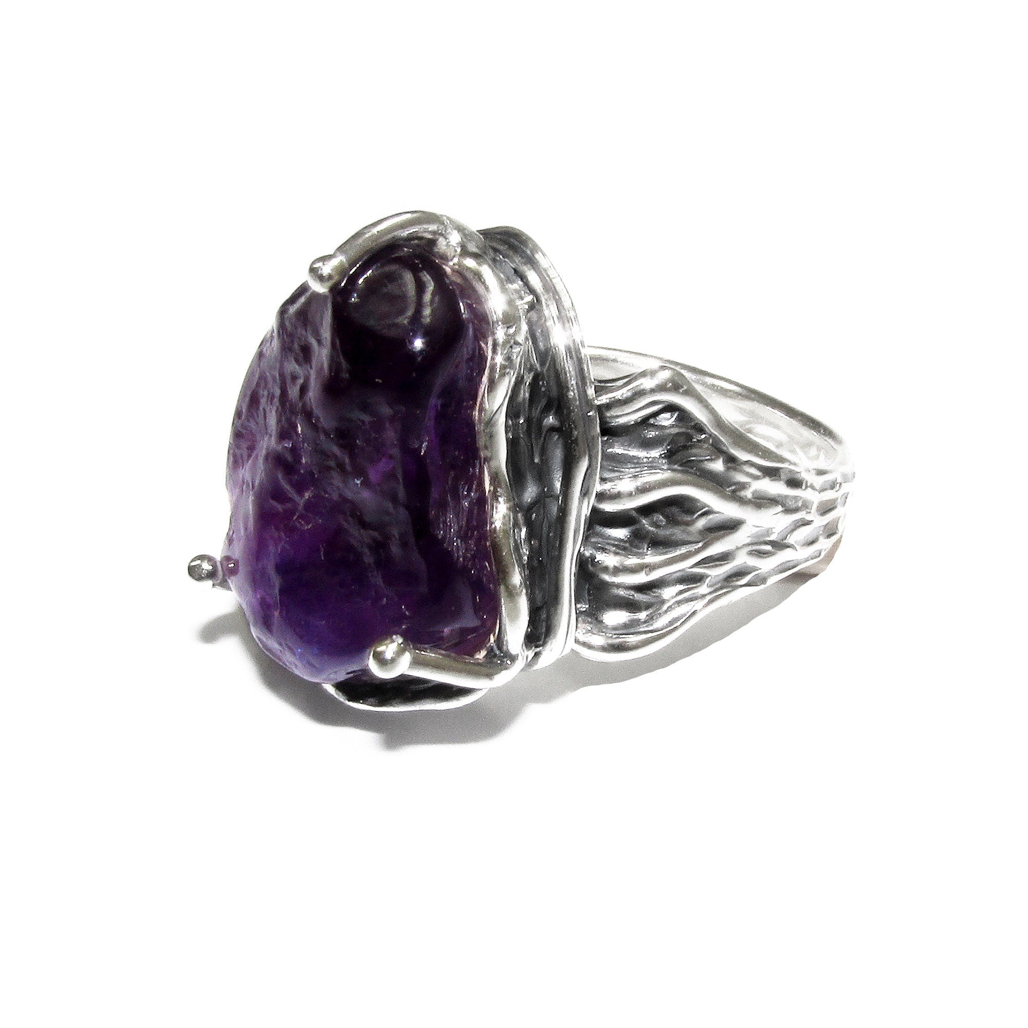Statement amethyst ring 925 sterling silver size 8, Handmade ring, single copy, 925 sterling silver, Natural amethyst, silver ring, gemstone