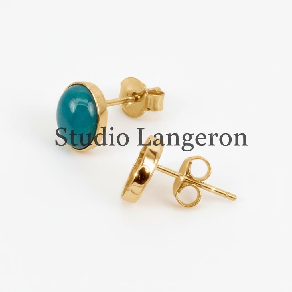 14K solid gold Earrings Post With oval bezel cups size 6x8 - 10x14mm, Earrings mounting, blank earrings , jewelry making - 1 pair (2 piece)