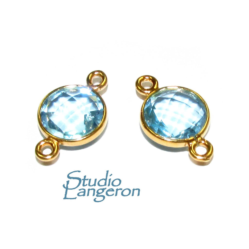 14K Gold Filled Checkerboard Aquamarine Round Link Connector size 15x9 mm, Aquamarine gold filled link, Jewelry making, Connector - 1 piece