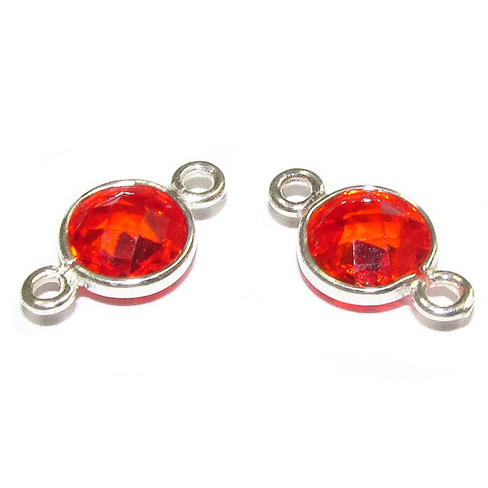 925 Sterling Silver Checkerboard Red Topaz Round Link Connector size 12x7 mm, Red Topaz silver link, Jewelry red link connector - 1 piece