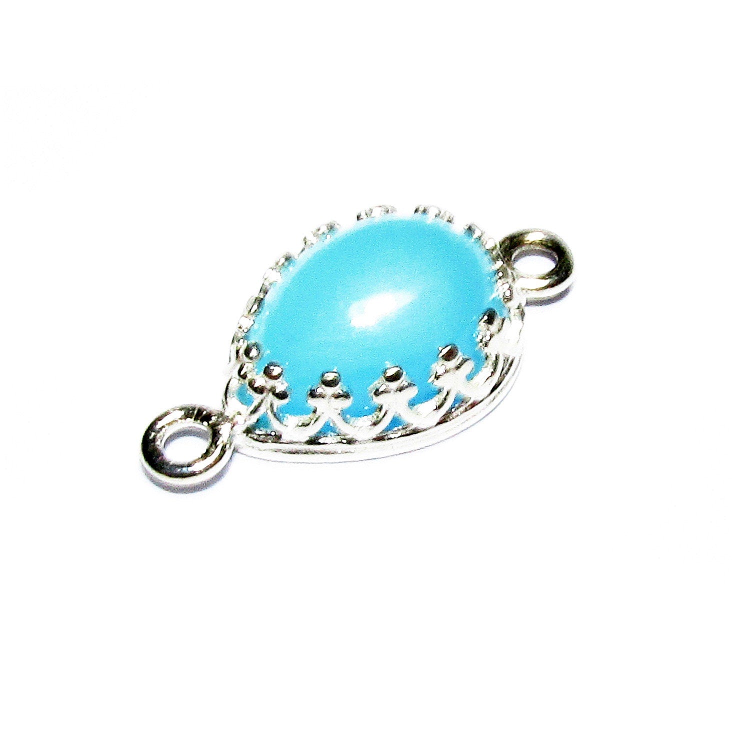 925 Sterling Silver natural blue chalcedony pear Connector size 18x8.5mm, Natural blue chalcedony, silver link, Jewelry making - 1 piece