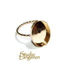14K Yellow gold filled twisted blank ring with bezel cup 12x16mm size 4 - 11, Base ring, Bezel cup, Jewelry making, Setting ring - 1 piece