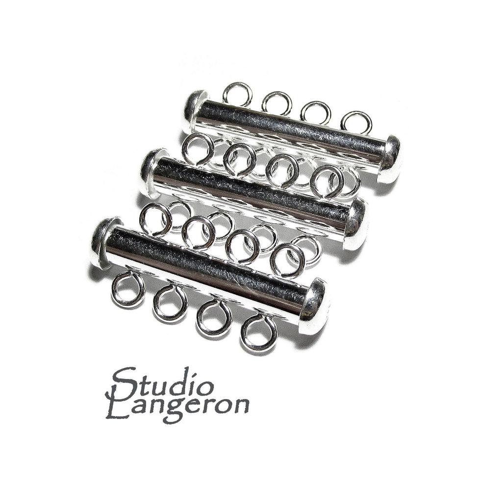 925 Sterling Silver Tube Bar Clasp 4-Hole size 4.3x26 mm, Silver Clasps, Slide Clasps, Sterling silver, Jewelry making, Tube clasp - 1 piece