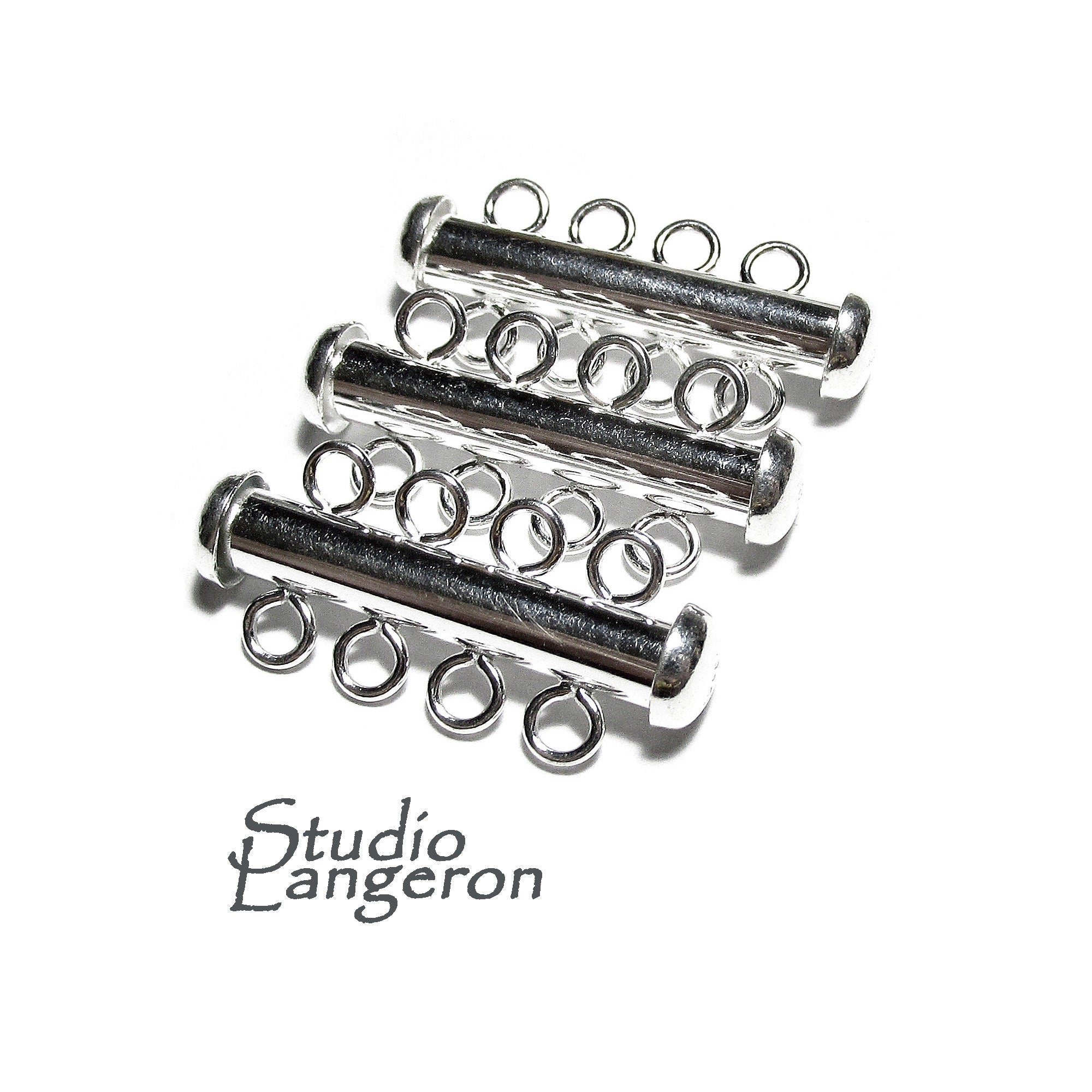 925 Sterling Silver Tube Bar Clasp 4-Hole size 4.3x26 mm, Silver Clasps, Slide Clasps, Sterling silver, Jewelry making, Tube clasp - 1 piece