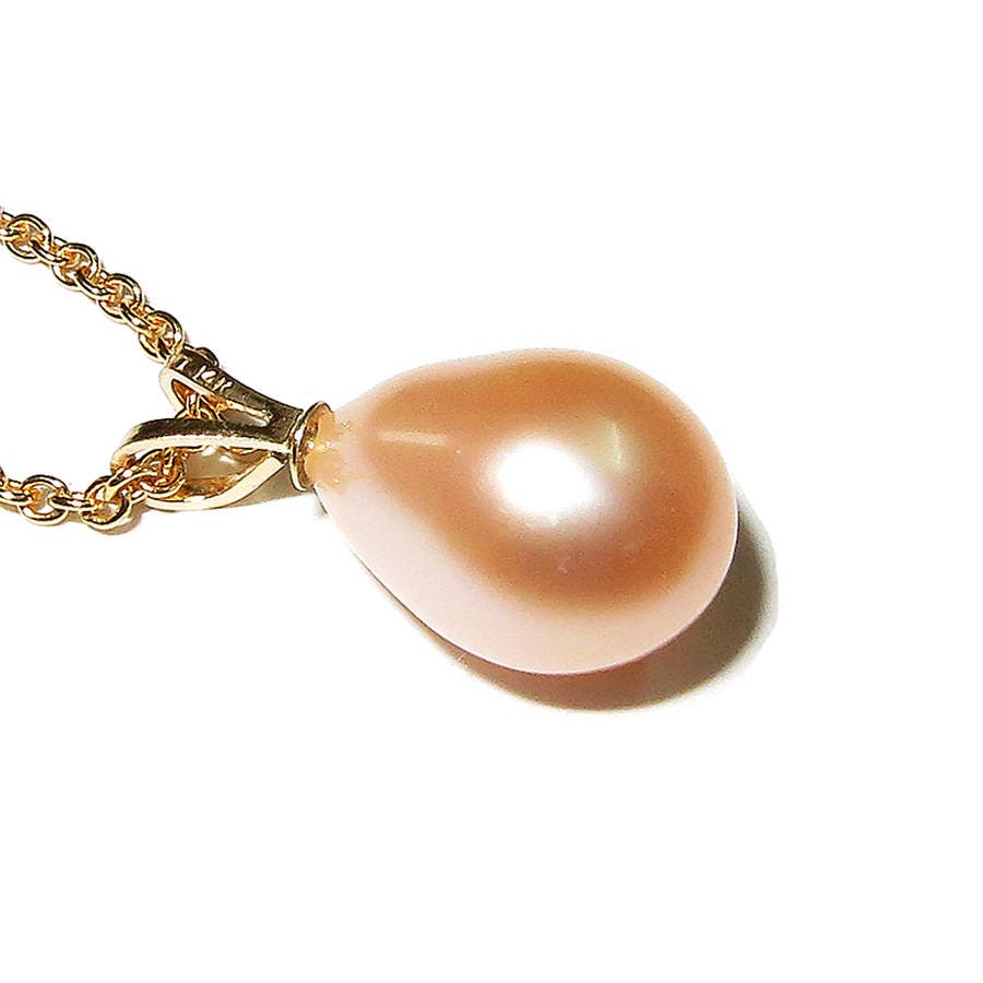 14K Pure Solid Yellow Gold Genuine Pearl Pendant, 14K Solid gold, Genuine pearl, Perl pendant, Elegant gift, Beautiful pendant, Pink pearl