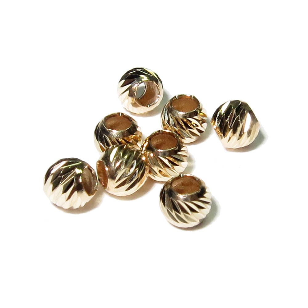 14K solid yellow gold diamond cut beads size 2.5, 3.0, 4.0 mm, solid gold beads, Jewelry making, 14K gold beads, diamond cut beads - 1 piece