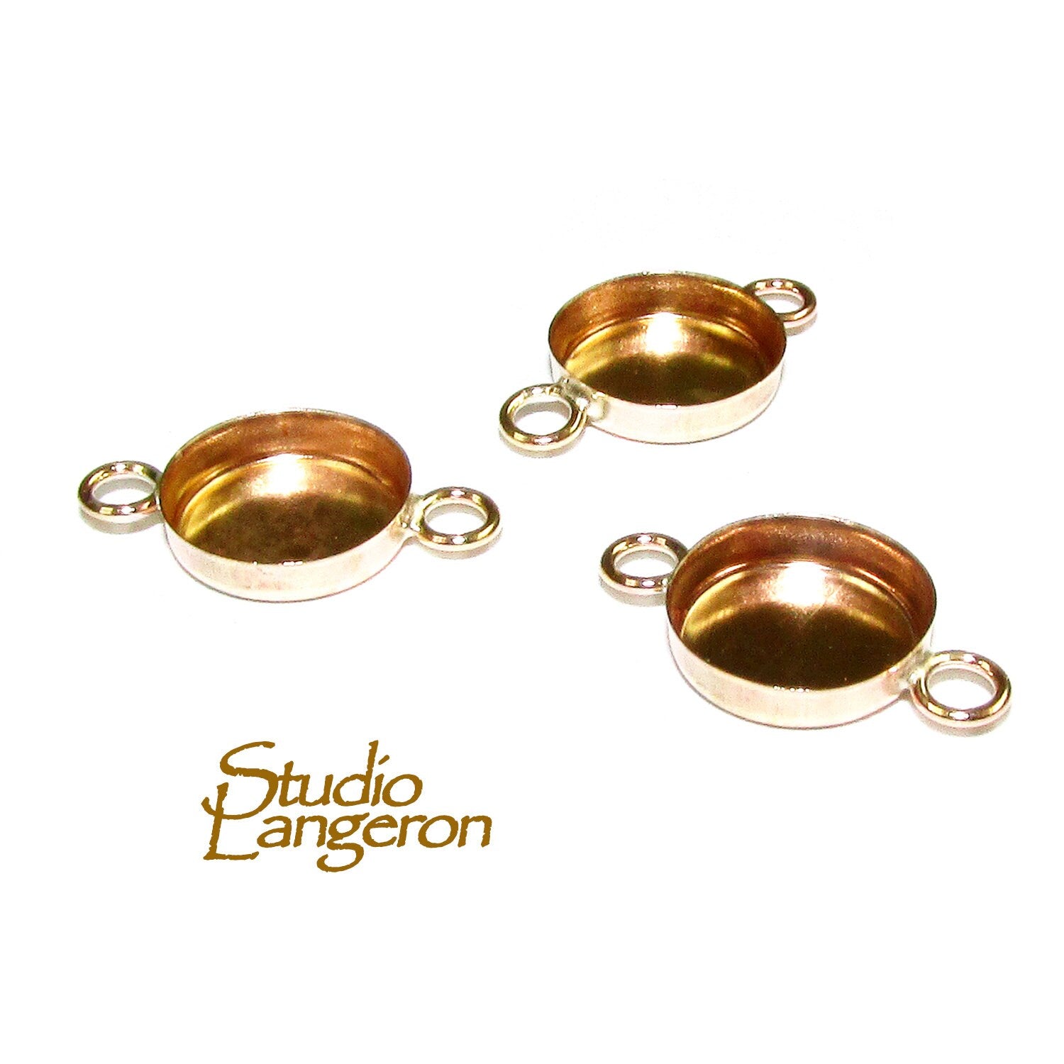 14K solid yellow gold Bezel Cups with two rings size 5 mm, Bezel cup, 14K solid gold, Jewelry making, Gold bezel cup, Mounting - 1 piece