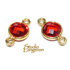14K Gold Filled Checkerboard Garnet Round Link Connector size 12x7 mm, Jewelry making, Garnet gold filled link, Link connector - 1 piece
