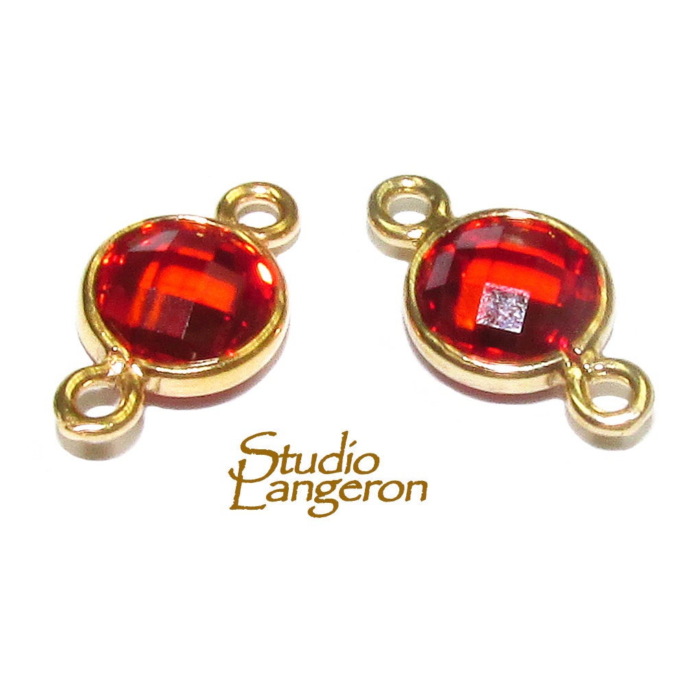 14K Gold Filled Checkerboard Garnet Round Link Connector size 12x7 mm, Jewelry making, Garnet gold filled link, Link connector - 1 piece