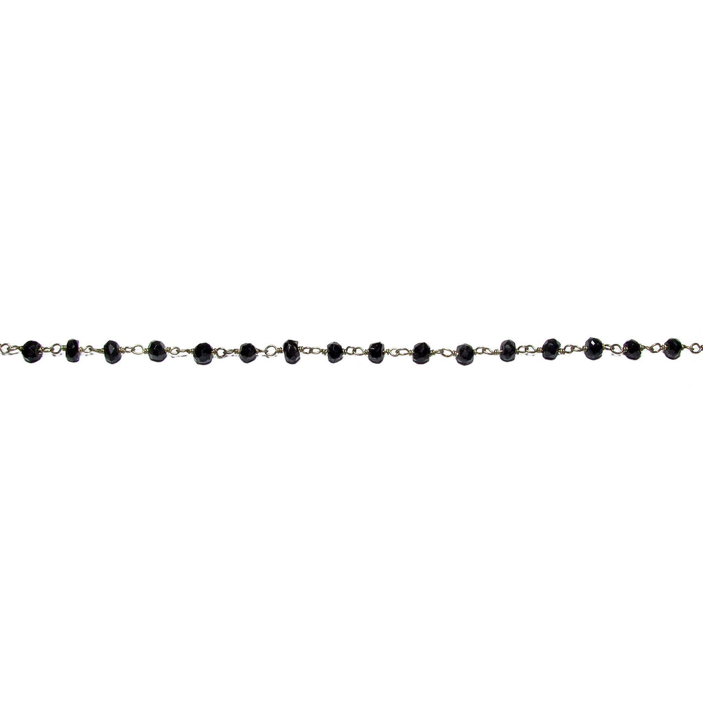 925 Sterling Silver Chain with black onyxes, silver shiny chain, Jewelry making, Natural black onyx, Chain with onyxes - 1 Ft (30 cm)